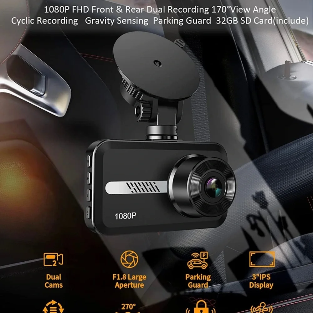 Dash Cam Front and Rear,Dashcams for Car with SD Card,1080P